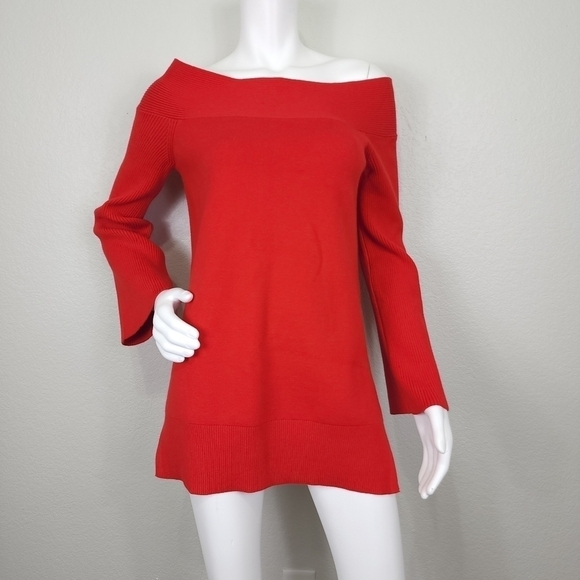 Anthropology Off Shoulder Boho Red Tunic Sweater Size M - Picture 1 of 12